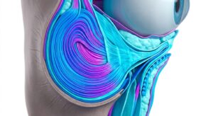 하안검의 해부학적 구조와 황금 비율을 보여주는 3D 의학 일러스트
