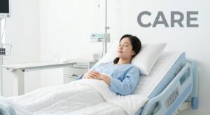 수술 후 회복 및 심리적 안정을 취하는 여성 모델