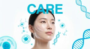 리프팅 시술 후 평온한 상태의 모델과 피부 케어 이미지